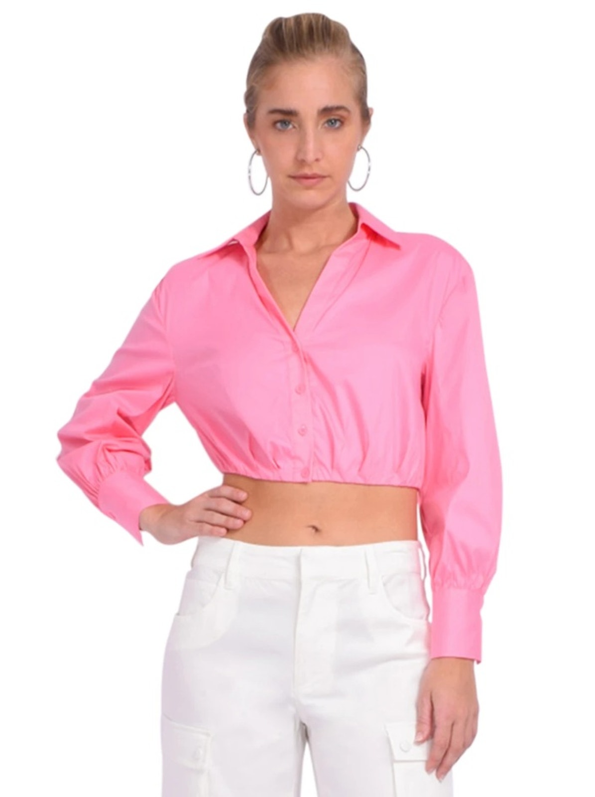Alice And Olivia Women Cherry Blossom Poplin Trudy Cropped Pleated Blouse Size S